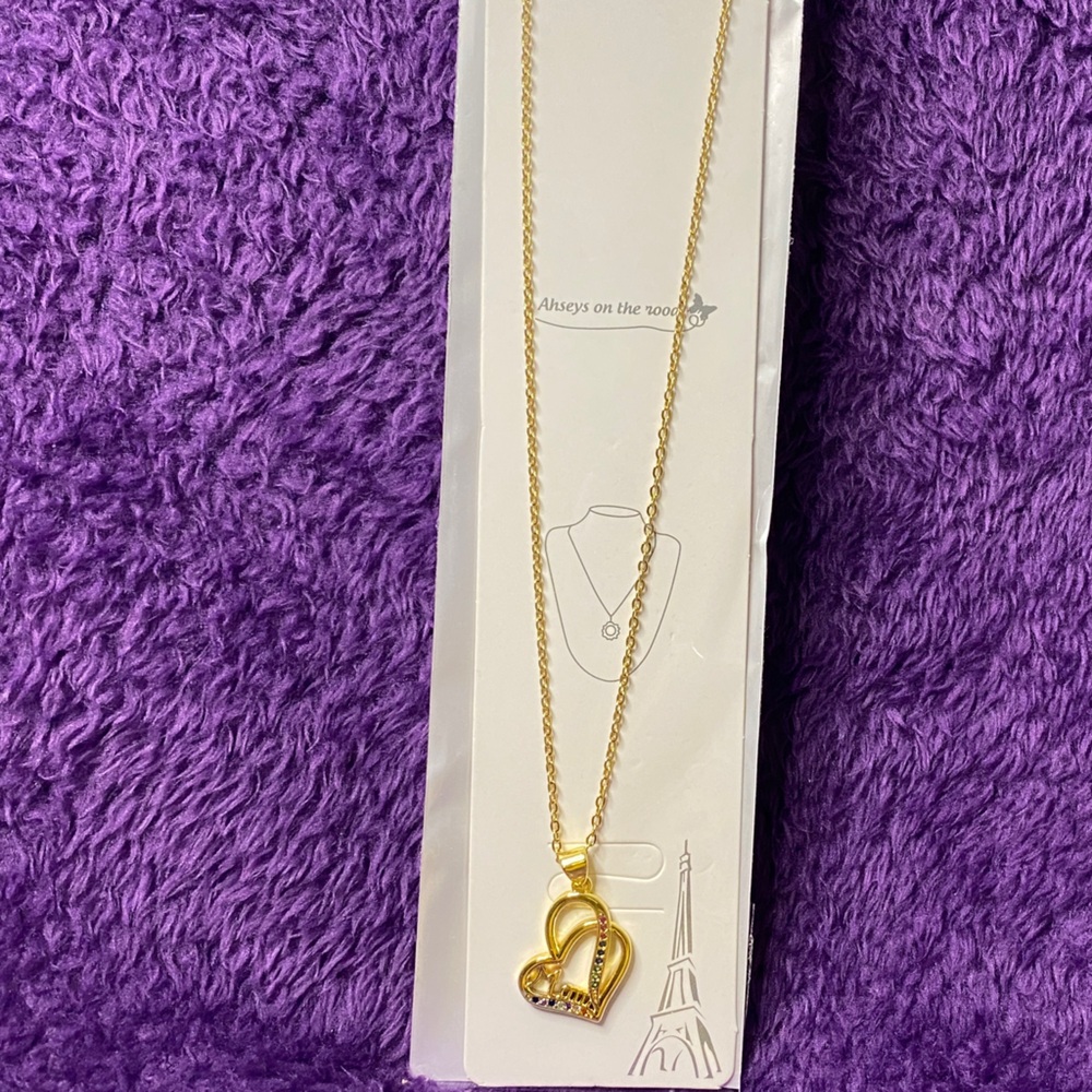Chic Fashion Gold Heart Pendant Mom Necklace with colorful diamond like accent